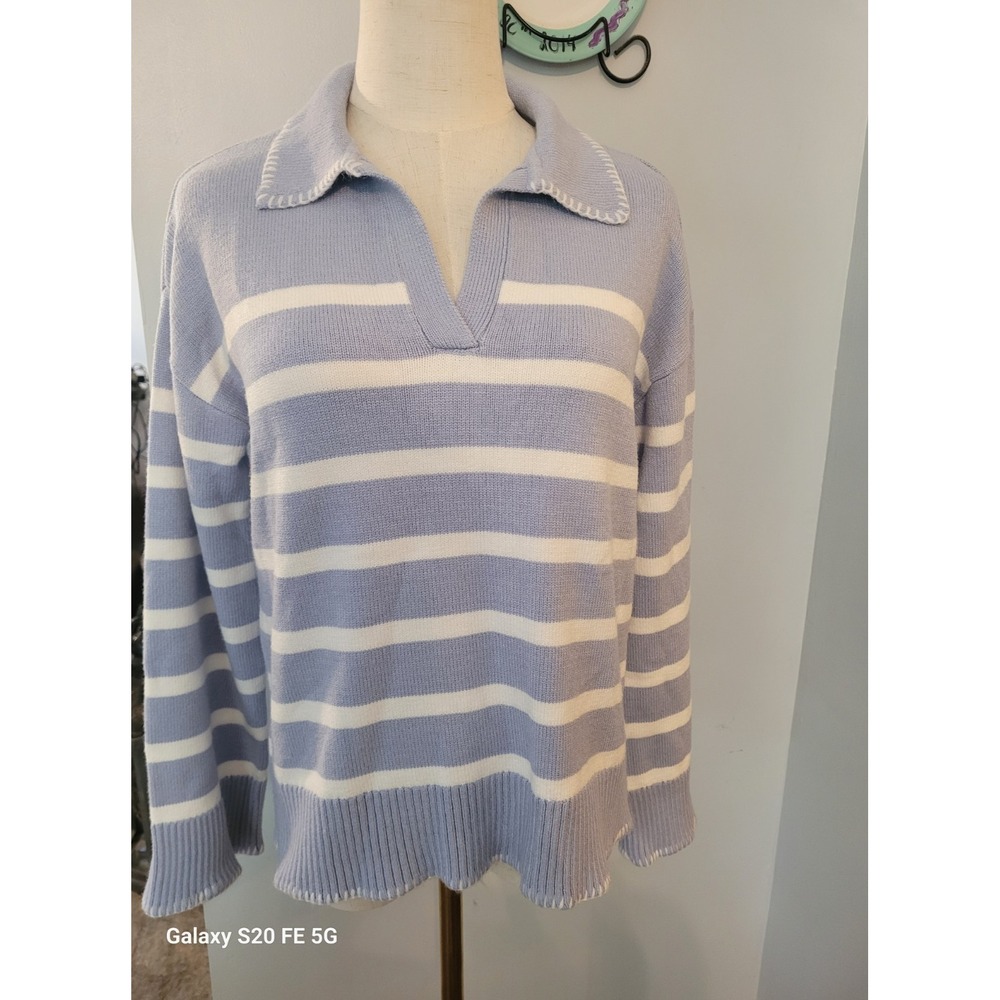 Tahari Womens Striped Embellished Pullover Sweater SZ M Old Money Nautical